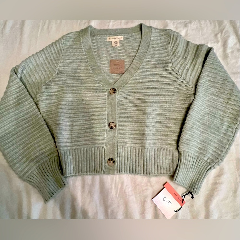 Happily Grey Cardigan sweater, extra large, light green NWT